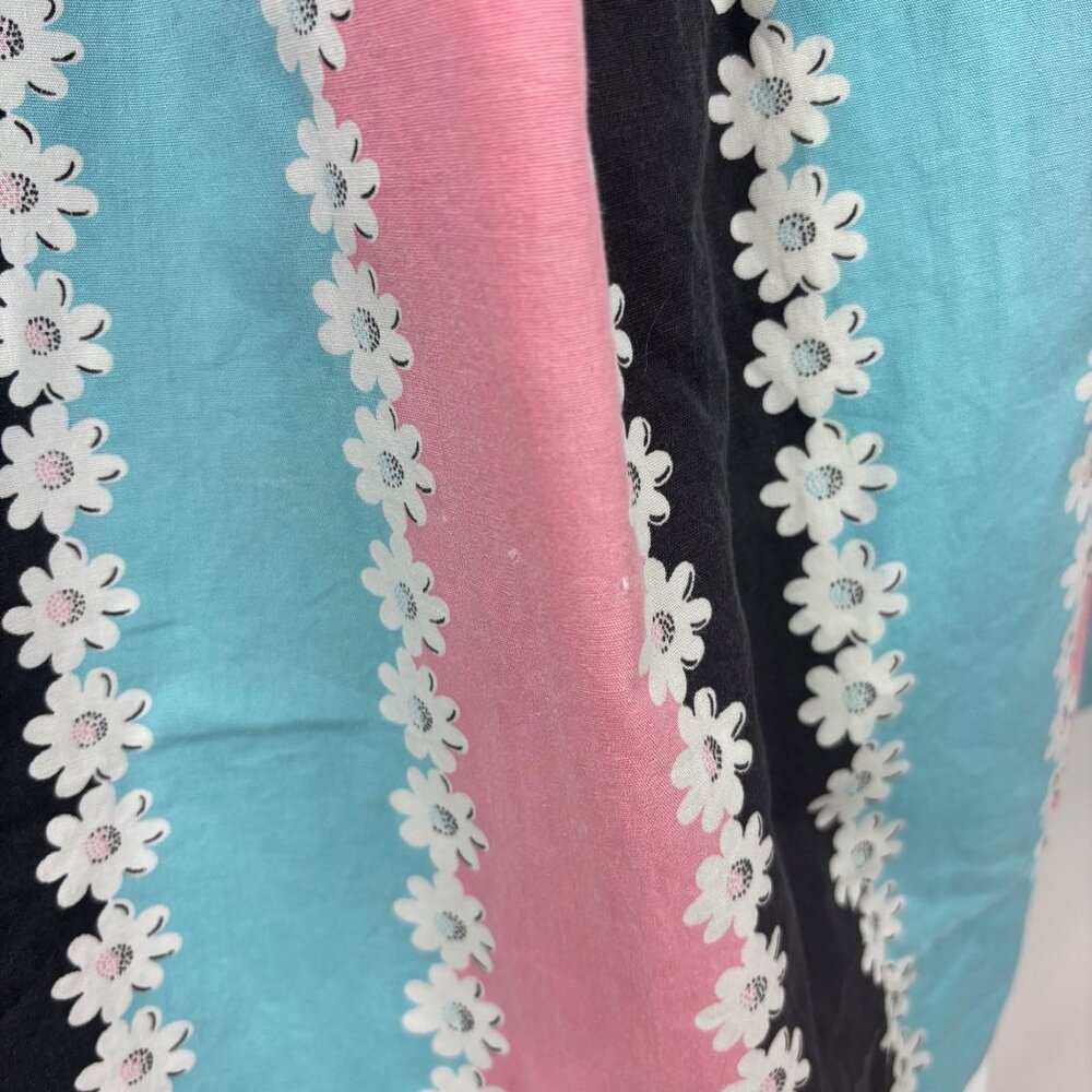 Vintage 50s Floral Skirt Women's Extra Small Pink Blue Cotton Print High Waist - Picture 9 of 10